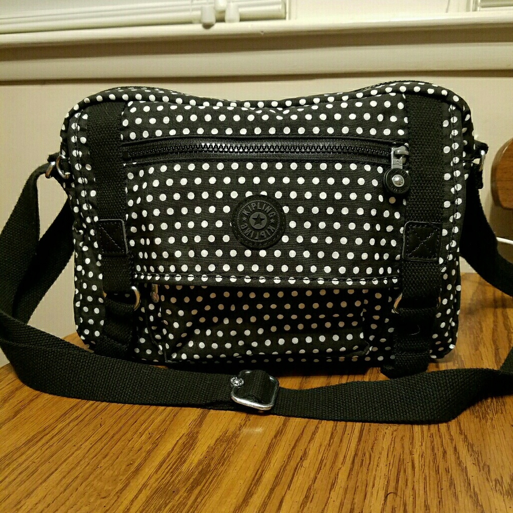 Reposh Kipling Gracy polka dot black messenger bag